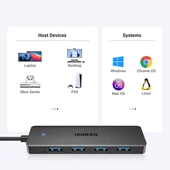 Kép 2/8 - Ugreen HUB 4 USB-A 3.0 porttal USB-A 3.0 kábellel 1 m fekete