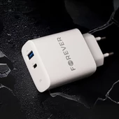 Kép 10/17 - Forever szett hálózati töltőfej 1x USB-C 1x USB 30W + USB-C - USB-C kábel 60W fehér