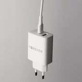 Kép 13/17 - Forever szett hálózati töltőfej 1x USB-C 1x USB 30W + USB-C - USB-C kábel 60W fehér