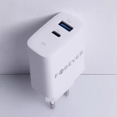 Kép 16/17 - Forever szett hálózati töltőfej 1x USB-C 1x USB 30W + USB-C - USB-C kábel 60W fehér