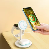 Kép 10/16 - Choetech 3 az 1-ben vezeték nélküli induktív töltőállomás iPhone 12/13 AirPods Pro Apple Watch fehér
