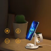 Kép 12/16 - Choetech 3 az 1-ben vezeték nélküli induktív töltőállomás iPhone 12/13 AirPods Pro Apple Watch fehér
