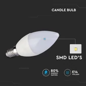 Kép 6/6 - V-tac led lámpa izzó gyertya E14 7W Samsung chip meleg fehér