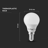 Kép 2/4 - V-tac led lámpa izzó kisgömb E14 P45 5.5W Samsung chip hideg fehér