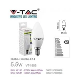 Kép 3/5 - V-tac led gyertya izzó E14 5,5W meleg fehér