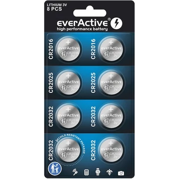 everActive CR2032 CR2025 CR2016 lítium gombelem készlet 8 db