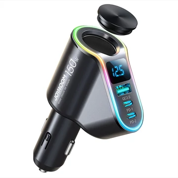 Joyroom autós gyorstöltő 4 az 1-ben USB-A QC3.0  2xUSB-C PD 150W fekete  Joyroom autós gyorstöltő 4 az 1-ben USB-A QC3.0  2xUSB-C PD 150W fekete