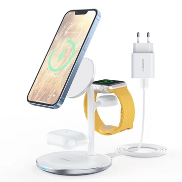Choetech 3 az 1-ben vezeték nélküli induktív töltőállomás iPhone 12/13 AirPods Pro Apple Watch fehér Choetech 3 az 1-ben vezeték nélküli induktív töltőállomás iPhone 12/13 AirPods Pro Apple Watch fehér