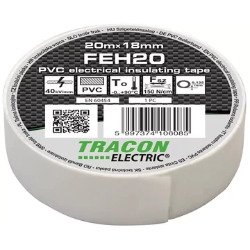Tracon, FEH20, Szigetelőszalag, fehér, 20m×18mm, PVC, 0-90°C, 40kV/mm