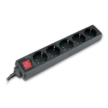 Commel, 232-524, Elosztó 5-dugaljas kapcsolóval, 16A, 250V, 3500W, fekete, 1,4m