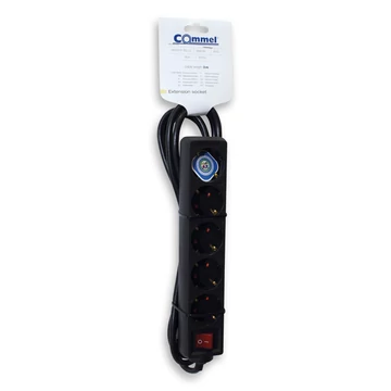 Commel, 232-525, Elosztó 5-dugaljas kapcsolóval, 16A, 250V, 3500W, fekete, 3m