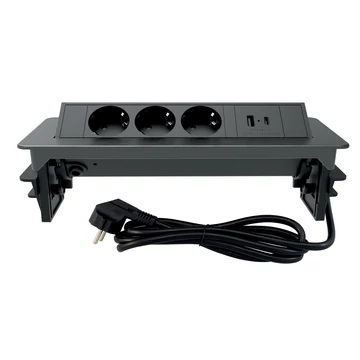 Commel, 235-102, Bútorba építhető elosztó, 3X 16A, 1X USB, (A + C), fekete kerettel