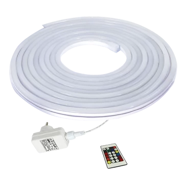 LED NEON szalag, 24 W, IP 44, 12 V DC, 5 m, 24 gombos távirányítóval