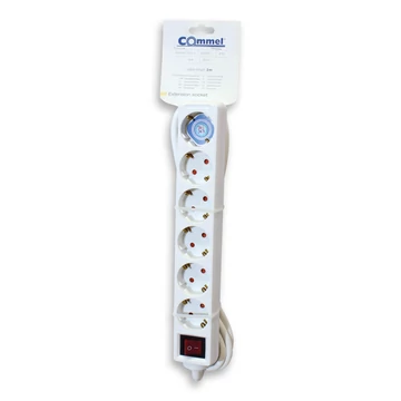 Commel, 0837, Elosztó 6-dugaljas kapcsolóval, 16A, 250V, 3500W, fehér, 3m