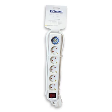 Commel, 0838, Elosztó 6-dugaljas kapcsolóval, 16A, 250V, 3500W, fehér, 1,4m