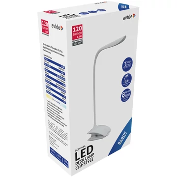 Avide LED íróasztali lámpa csíptethető fehér 1.5W tölthető Avide LED íróasztali lámpa csíptethető fehér 1.5W tölthető