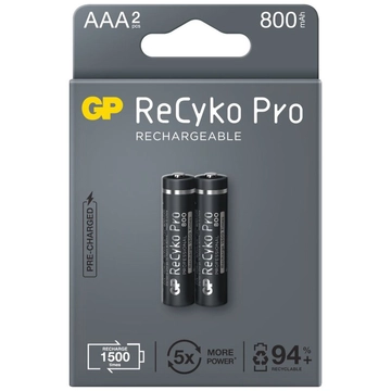 2 db AAA R03 GP ReCyko Pro Ni-MH 800mAh újratölthető akkumulátor mikro ceruza elem