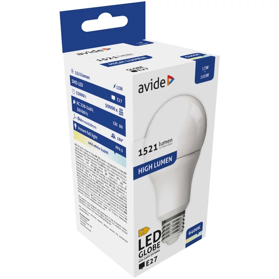 Avide lámpa LED izzó A60 13W E27 1521 lm hideg fehér