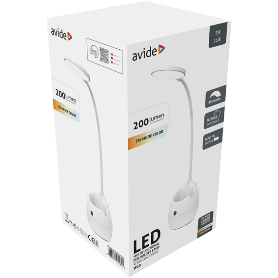 Avide LED asztali lámpa tolltartóval akkumulátorral 5W fehér