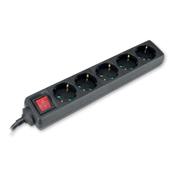 Commel, 232-524, Elosztó 5-dugaljas kapcsolóval, 16A, 250V, 3500W, fekete, 1,4m