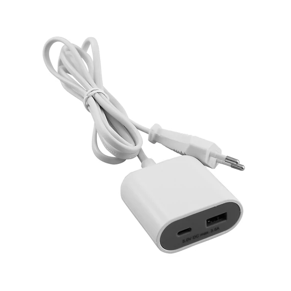 Commel, 245-101, Csatlakozó, USB A + C töltő, 1,5m kábellel, 3,5A, 17,5W, fehér