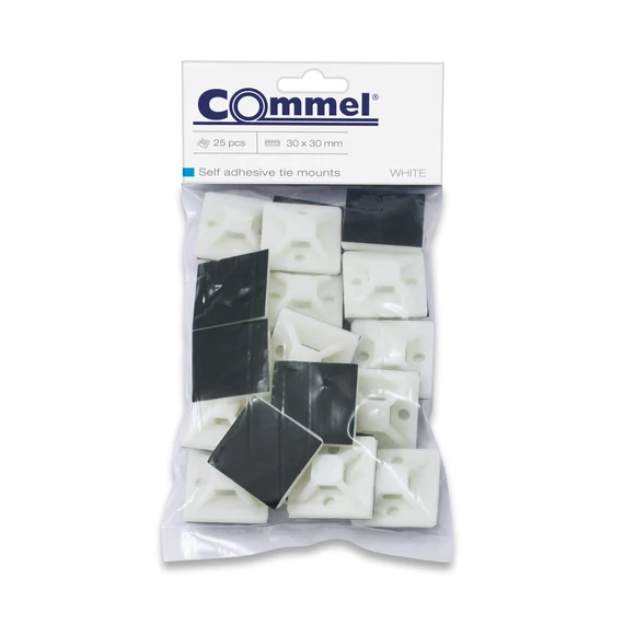 Commel, 365-332, Kábelkötegelő talp,  30x30mm, fehér, 25db/cs
