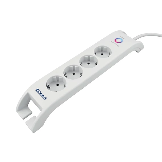 Commel, Elosztó 4 dugaljas + 2XUSB, 16A, túlfeszültség védelemmel, 3X1,5mm, 2 méteres, fehér, 380-108