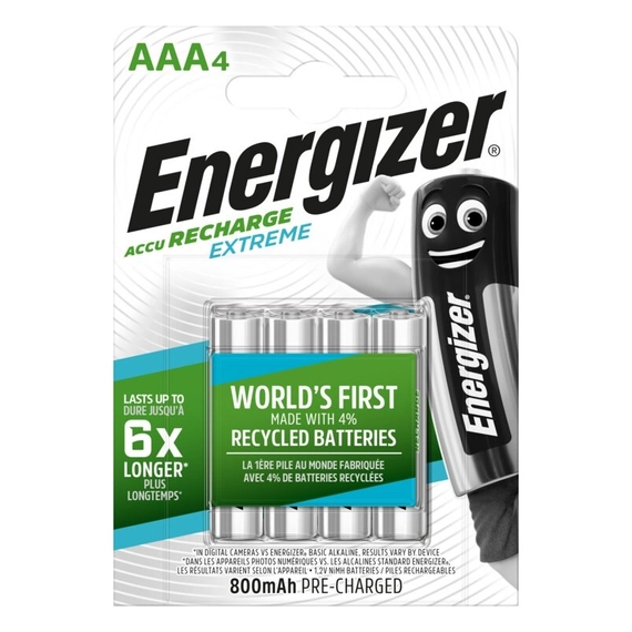 Energizer extreme AAA R03 Ni-MH 800mAh Ni-MH újratölthető akkumulátor mikro ceruza elem 4 db
