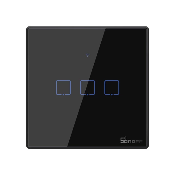 Sonoff T3EU3C-TX három gombos érintős okos WiFi villanykapcsoló RF 433 MHz fekete
