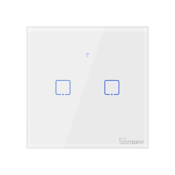 Sonoff T0EU2C-TX 2 gombos érintős WiFi vezeték nélküli fali okos kapcsoló fehér (IM190314010)