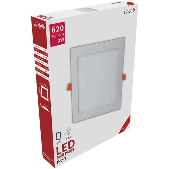 Avide beépíthető LED panel süllyeszthető négyzet alakú 9W meleg fehér 