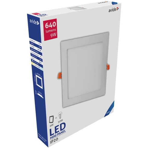 Avide beépíthető LED panel süllyeszthető négyzet alakú 9W hideg fehér