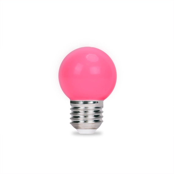 LED izzó lámpa E27 G45 2W 230v pink 5 db 