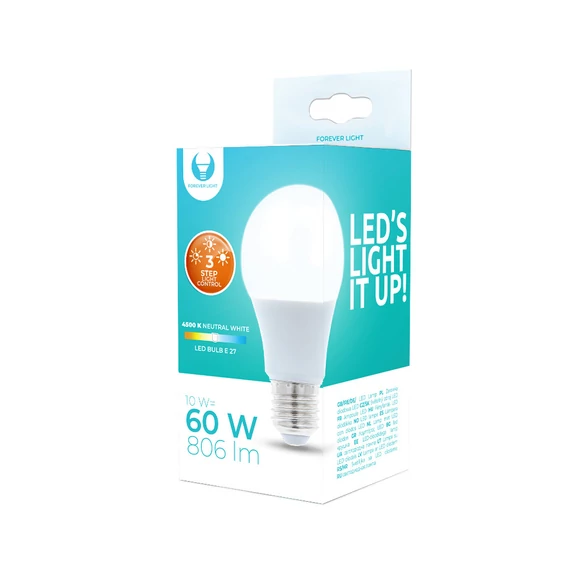 LED okos smart izzó lámpa E27 A60 10W 806lm 3 lépésben fényerő természetes fehér