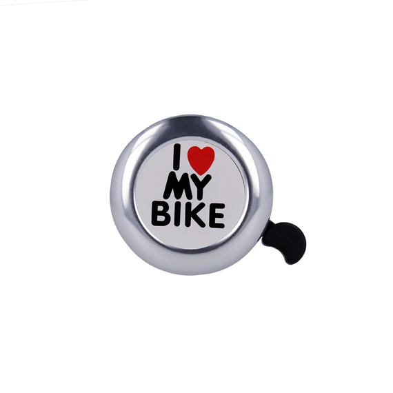 Kerékpár bicikli csengő ezüst I LOVE MY BIKE felirattal