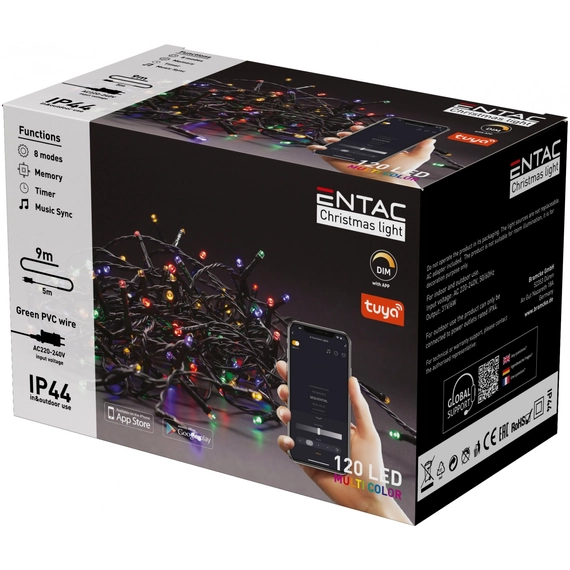 Entac karácsonyi IP44 120 LED füzér MC 9m Tuya APP