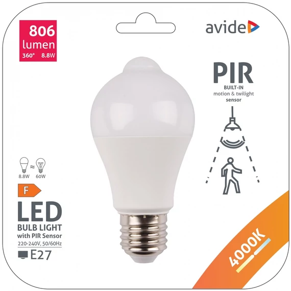 Avide Smart LED Globe A60 8.8W mozgásérzékelővel, alkonyatérzékelővel, természetes fehér