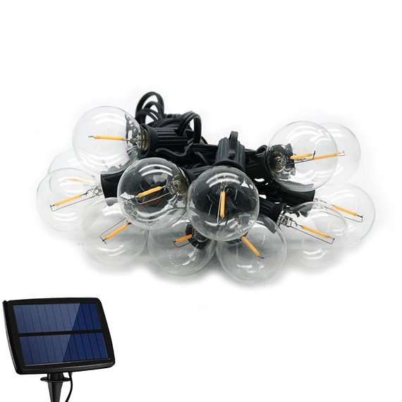 Napelemes szolár kültéri fényfüzér 5,5 m + 10 LED filament E12 G40 IP44