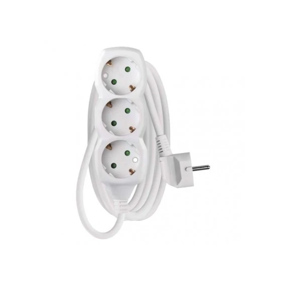 Hosszabbító 2 m / 3 aljzat / fehér / PVC / 1 mm2