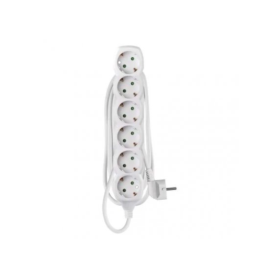 Hosszabbító 2 m / 6 aljzat / fehér / PVC / 1 mm2