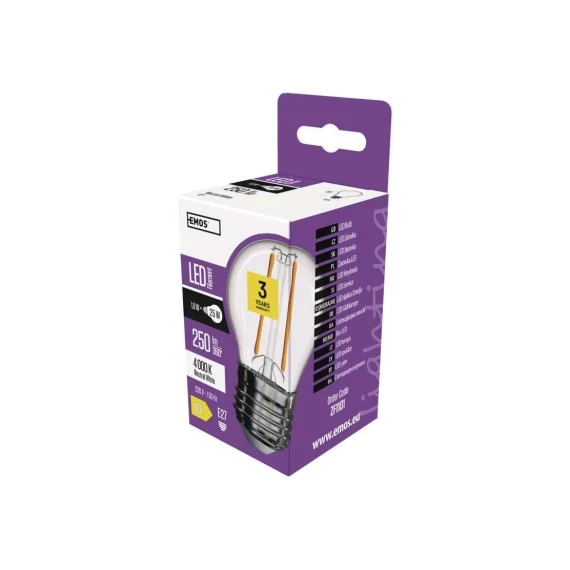 Emos led lámpa filament izzó  kisgömb 1,8W E27 250lm természetes fehér
