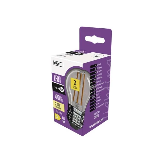 Emos led lámpa filament izzó kisgömb 3,4W E27 470lm meleg fehér
