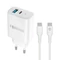 Forever szett hálózati töltőfej 1x USB-C 1x USB 30W + USB-C - USB-C kábel 60W fehér