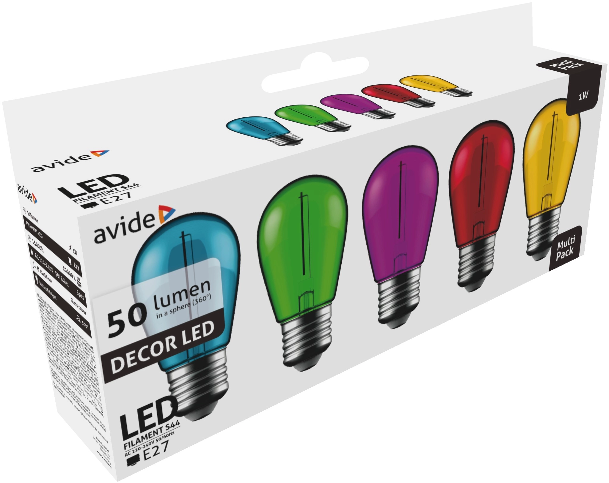 Avide dekor LED filament fényforrás 1W E27 szett 5 db