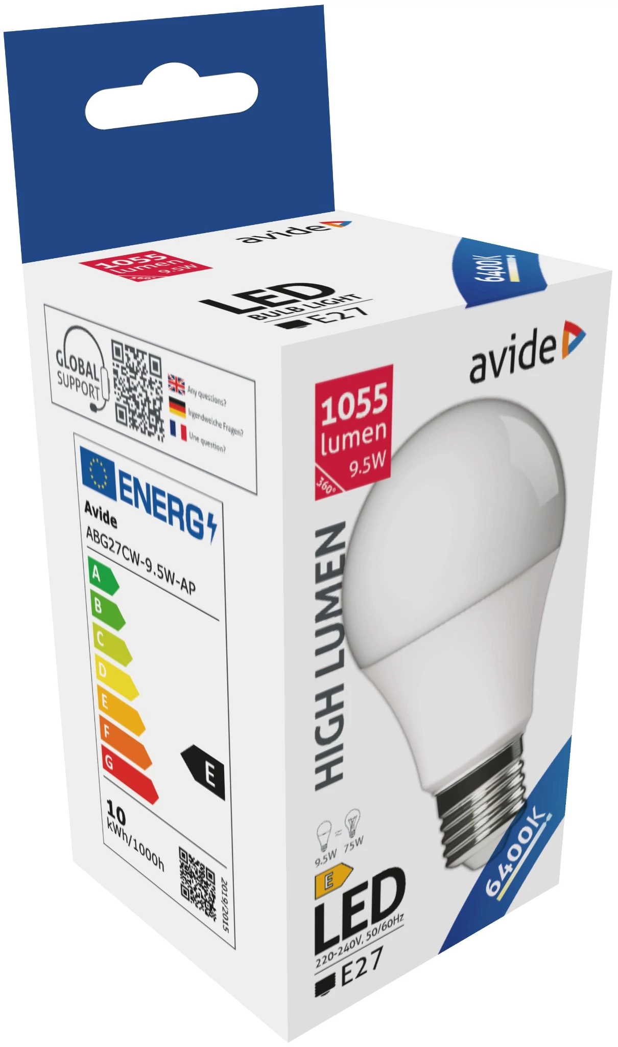 Avide led lámpa izzó A60 9.5W E27 hideg fehér