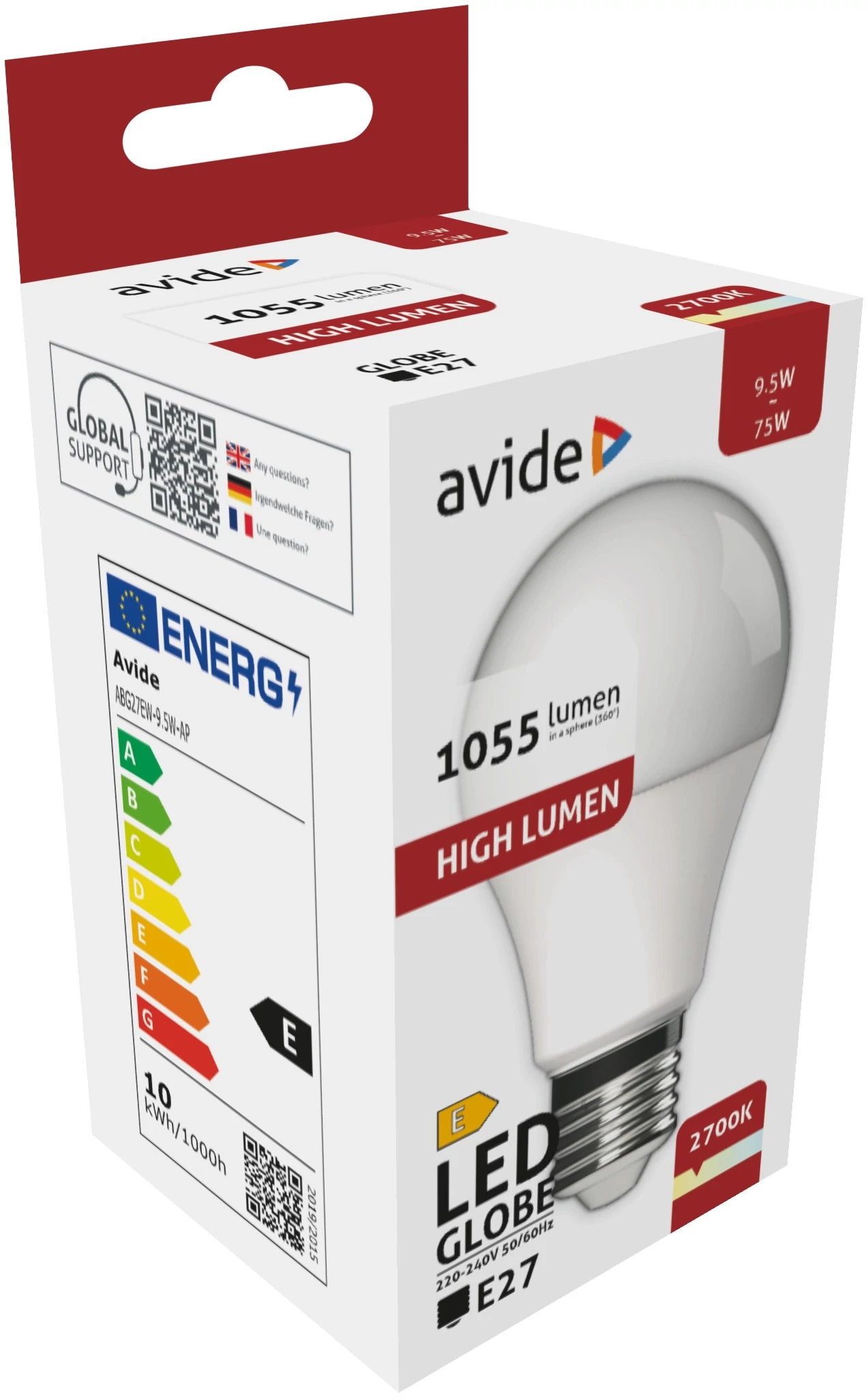 Avide LED lámpa izzó  A60 9.5W E27 meleg fehér