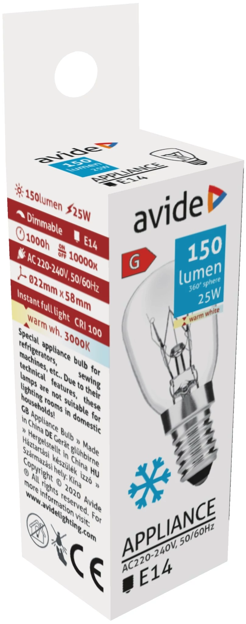 Avide hűtő izzó 25W E14 meleg fehér