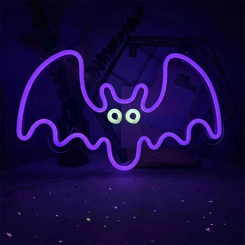 Halloweeni  denevér dekorációs lila led neonlámpa 