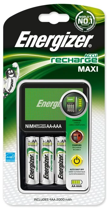 Energizer Maxi akkumulátor töltő szett 4 db R6/AA 2000 mAh akkumulátorral