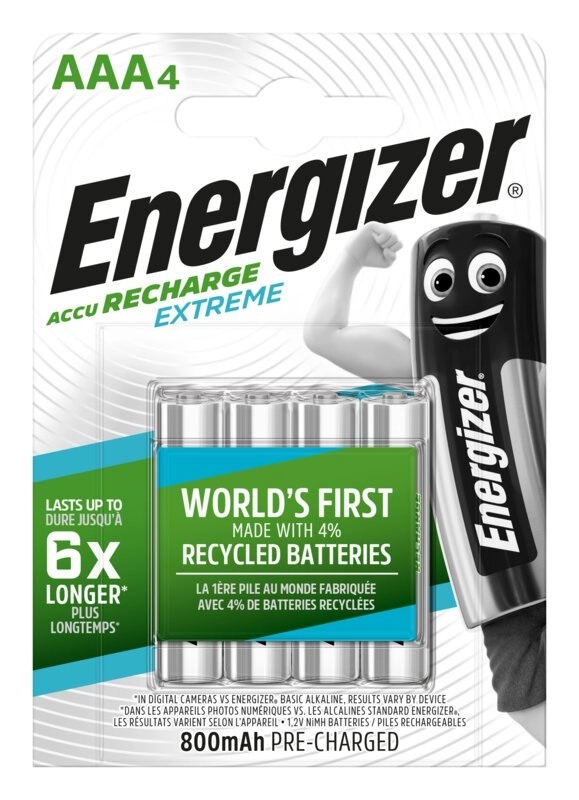 Energizer extreme AAA R03 Ni-MH 800mAh Ni-MH újratölthető akkumulátor mikro ceruza elem 4 db